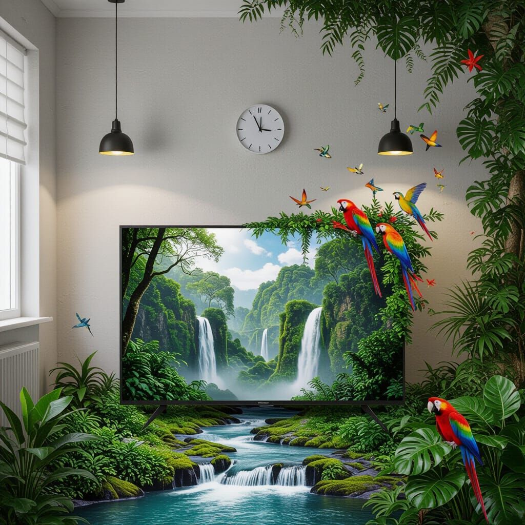 Hyperrealistic Photo: Jungle Invades Mundane Room