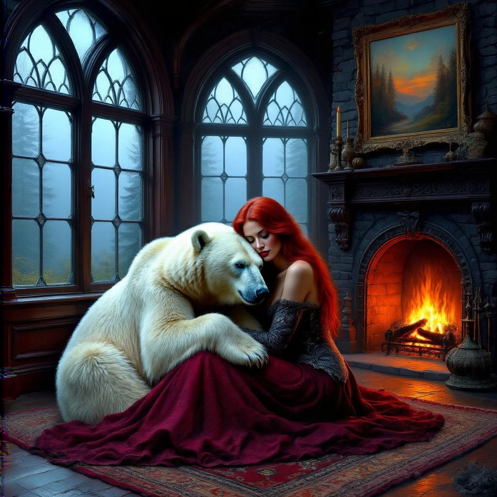 A beautiful woman cuddled with the Polar bear  #3