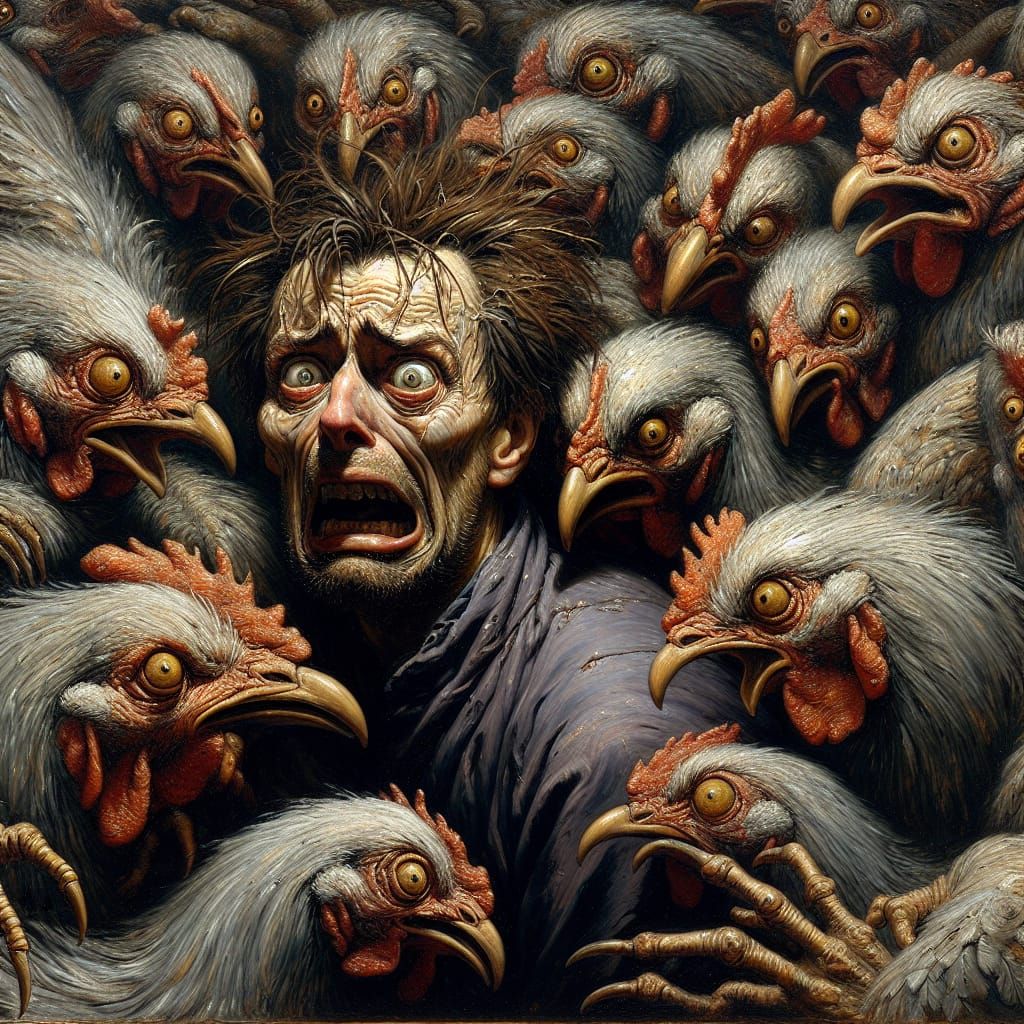 Grotesque Scene of Chaos in Impasto Oil Painting Style