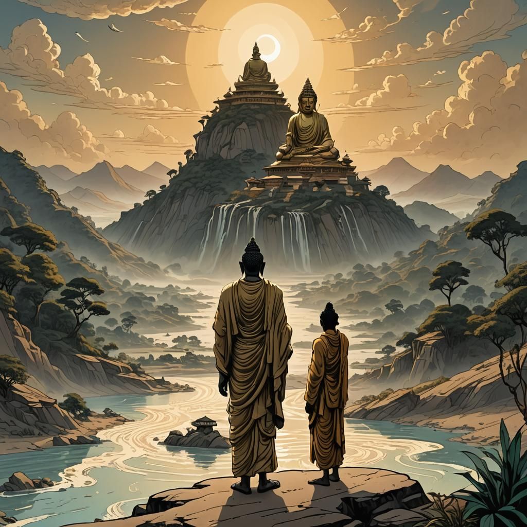 Buddha and Subhuti in Dreamlike Comic Art