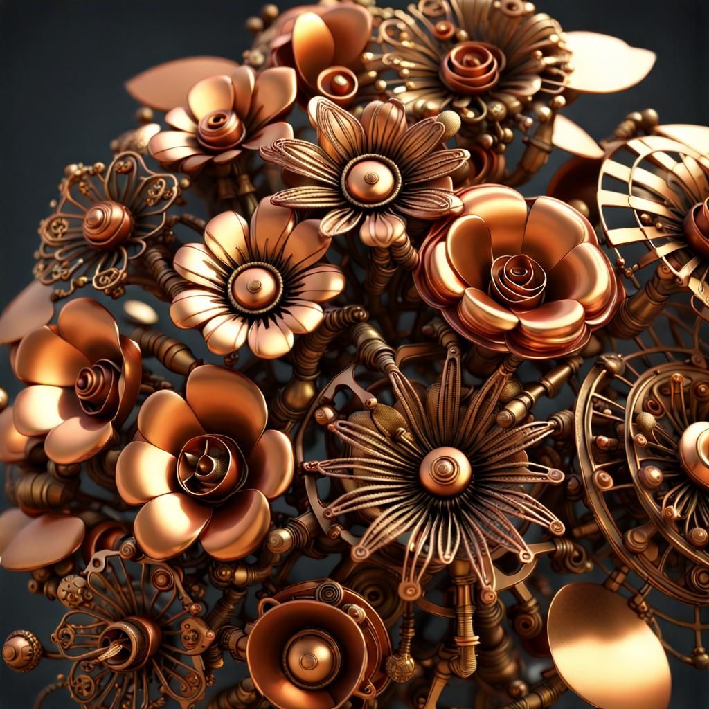 Steampunk Brass and Copper Flower Bouquet