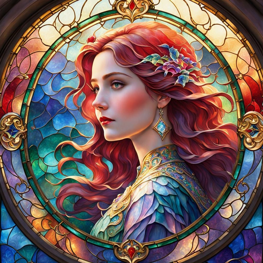 Ethereal Stained Glass Lady Window in Mist