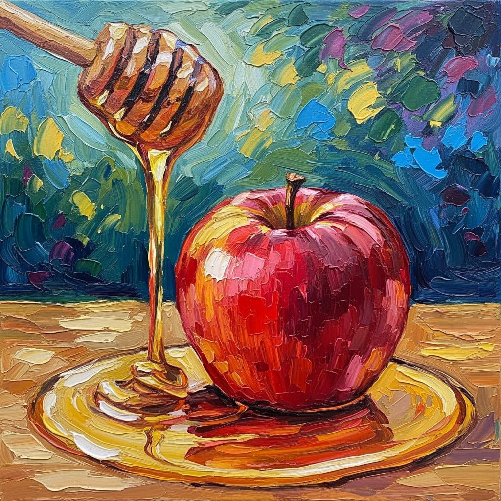 Vibrant Apple and Honey in Impasto Style