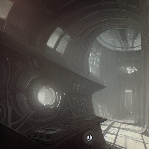 beautiful misty interior of a spaceship