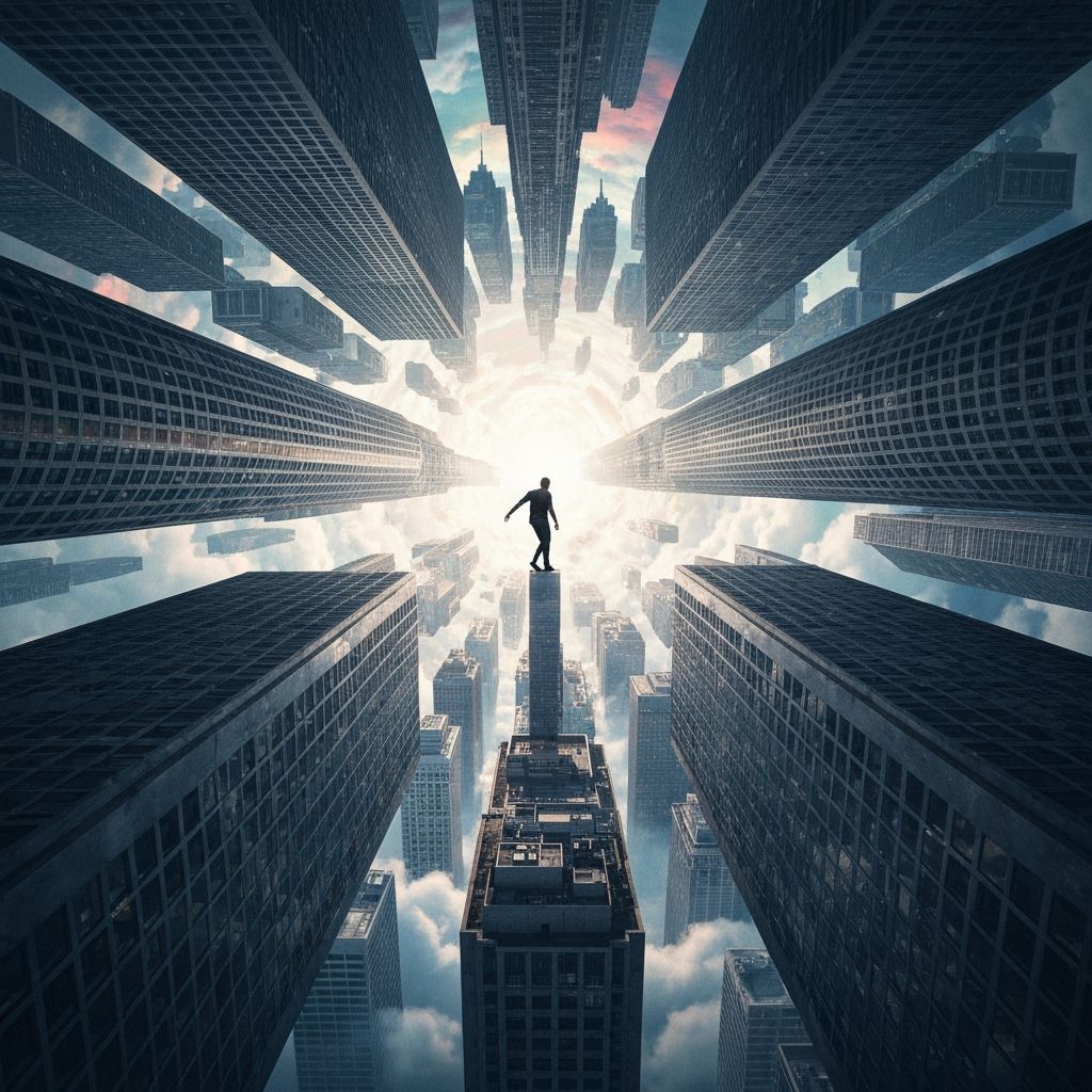 Hyperrealistic Skyscraper Edge: Dizzying Cityscape View