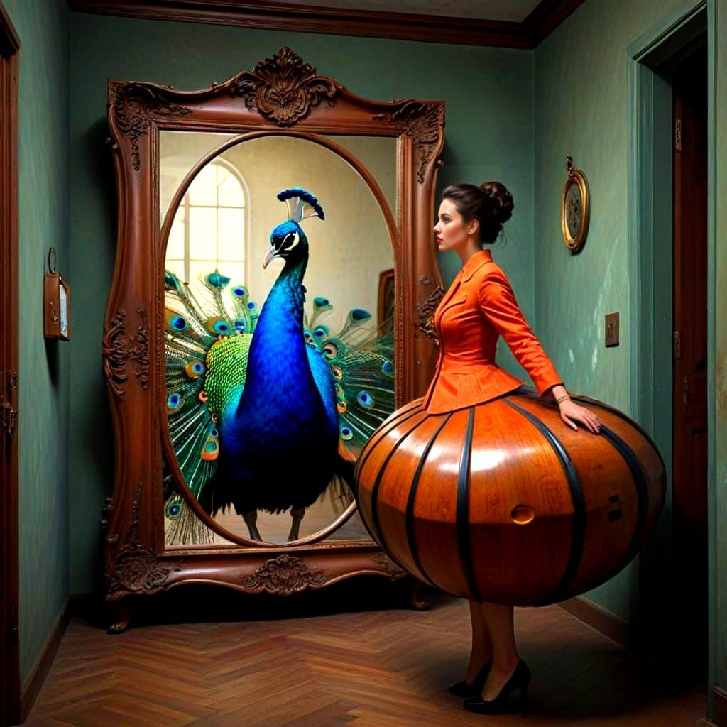 Charismatic Lady Navigates Whimsical Maze of Oversized Wonde...