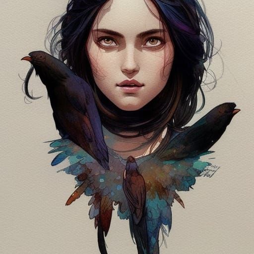 Moebius Aquarelle Winter raven black hair boho lady Disney illustrated ...