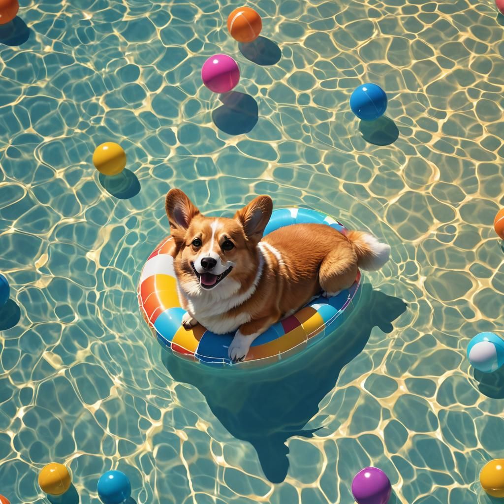 corgy in the pool