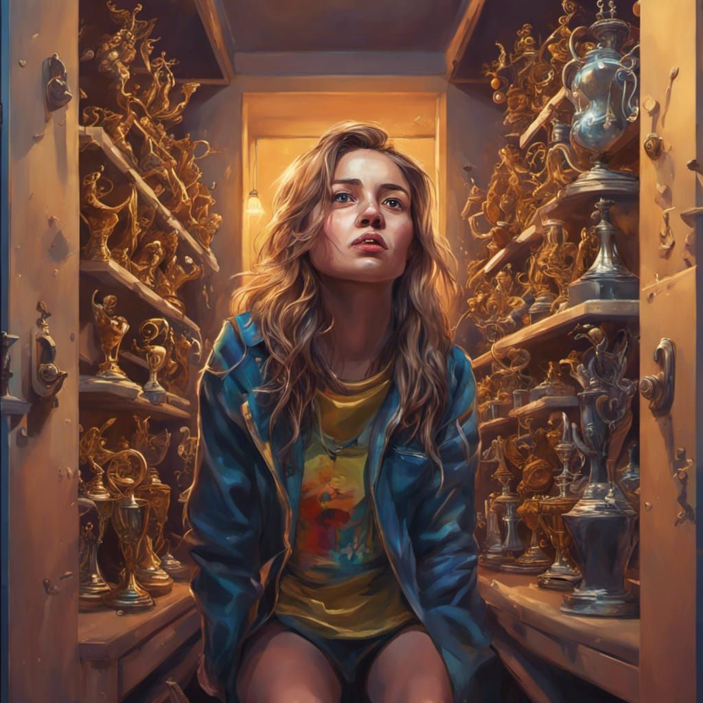 shinny trophies hidden in a closet of a girl with depression  by @Diana