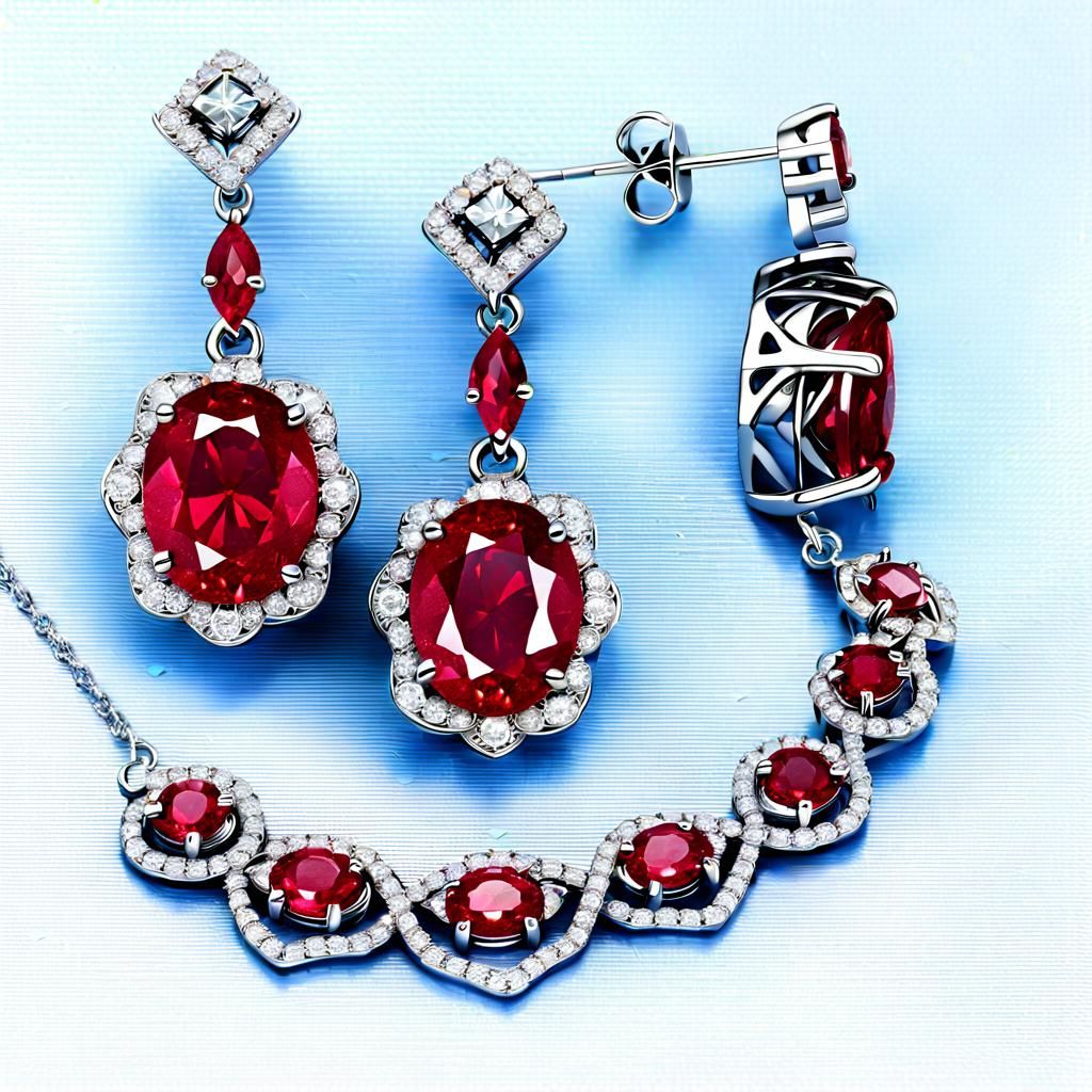 Glitter ruby diamond earrings and necklace