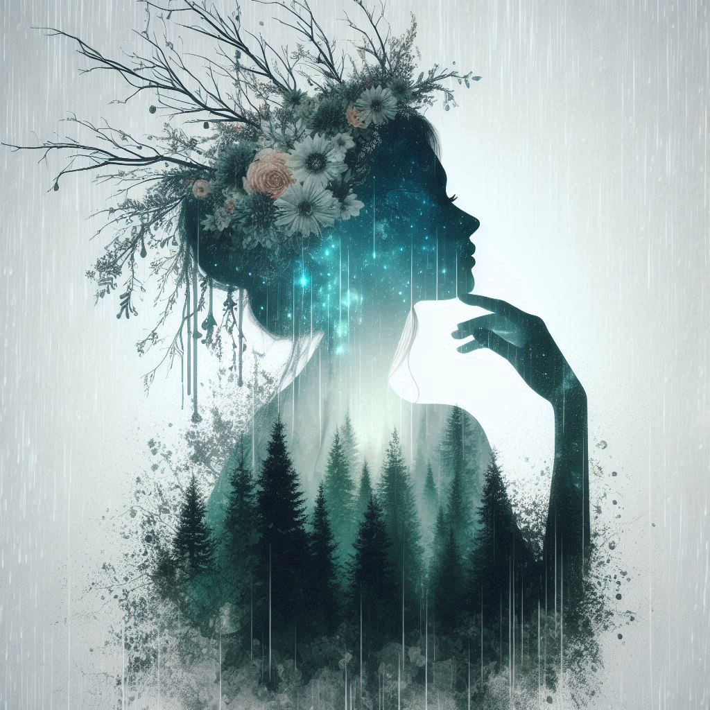 double exposure beautiful fantasy DALL-E 3 portrait landscap...