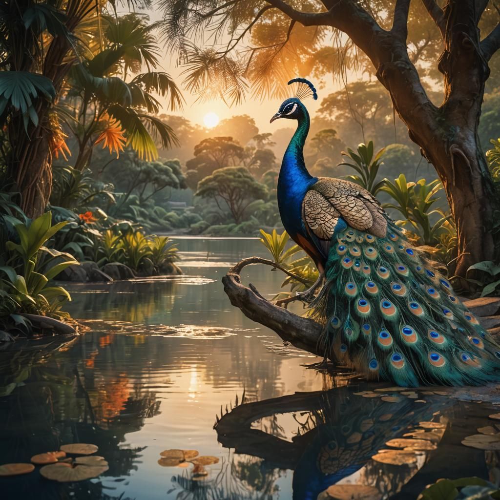 טווס ליד הנהר