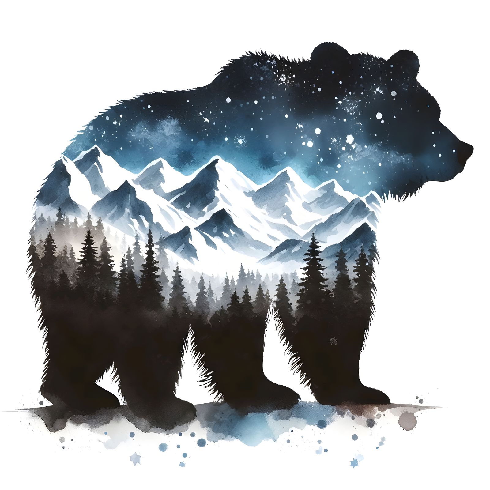 Grizzly Bear Silhouette Mountain Scene