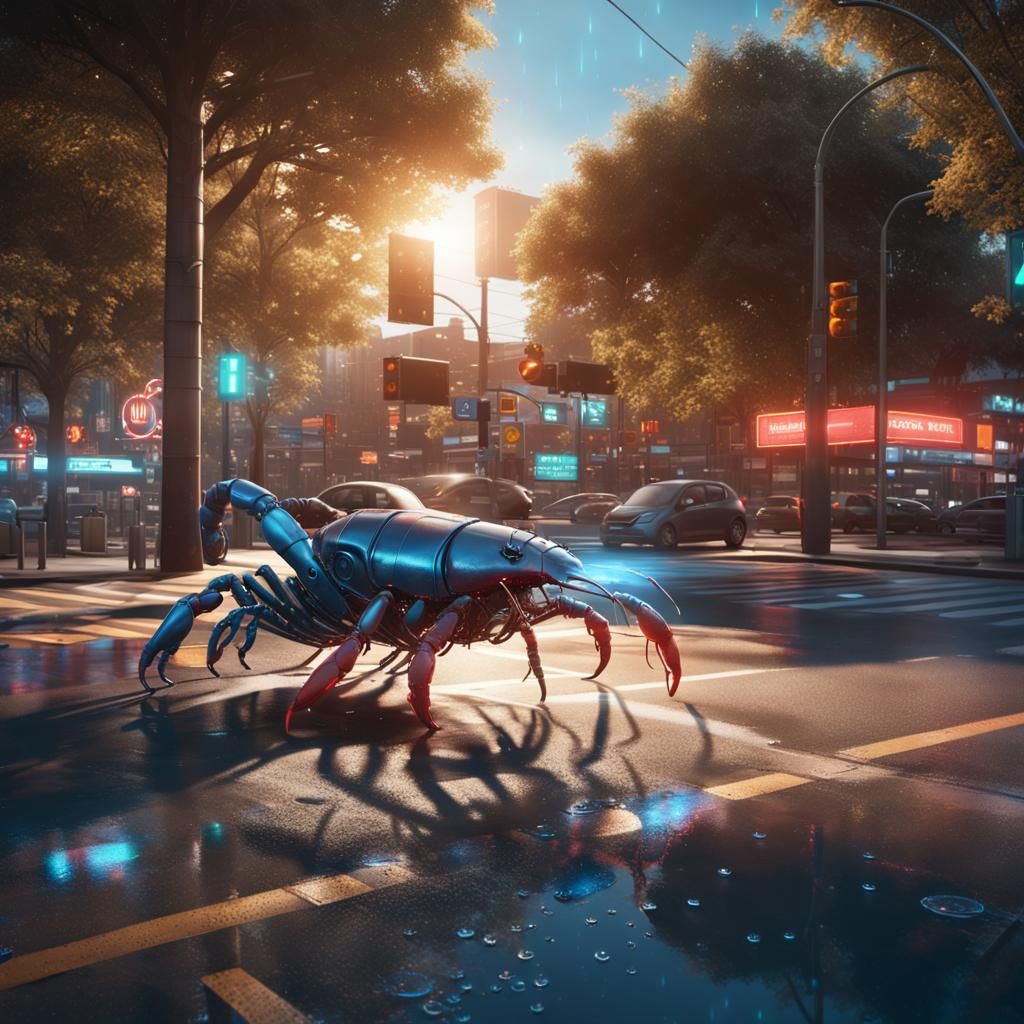 Roundabout, robot lobster, 4k