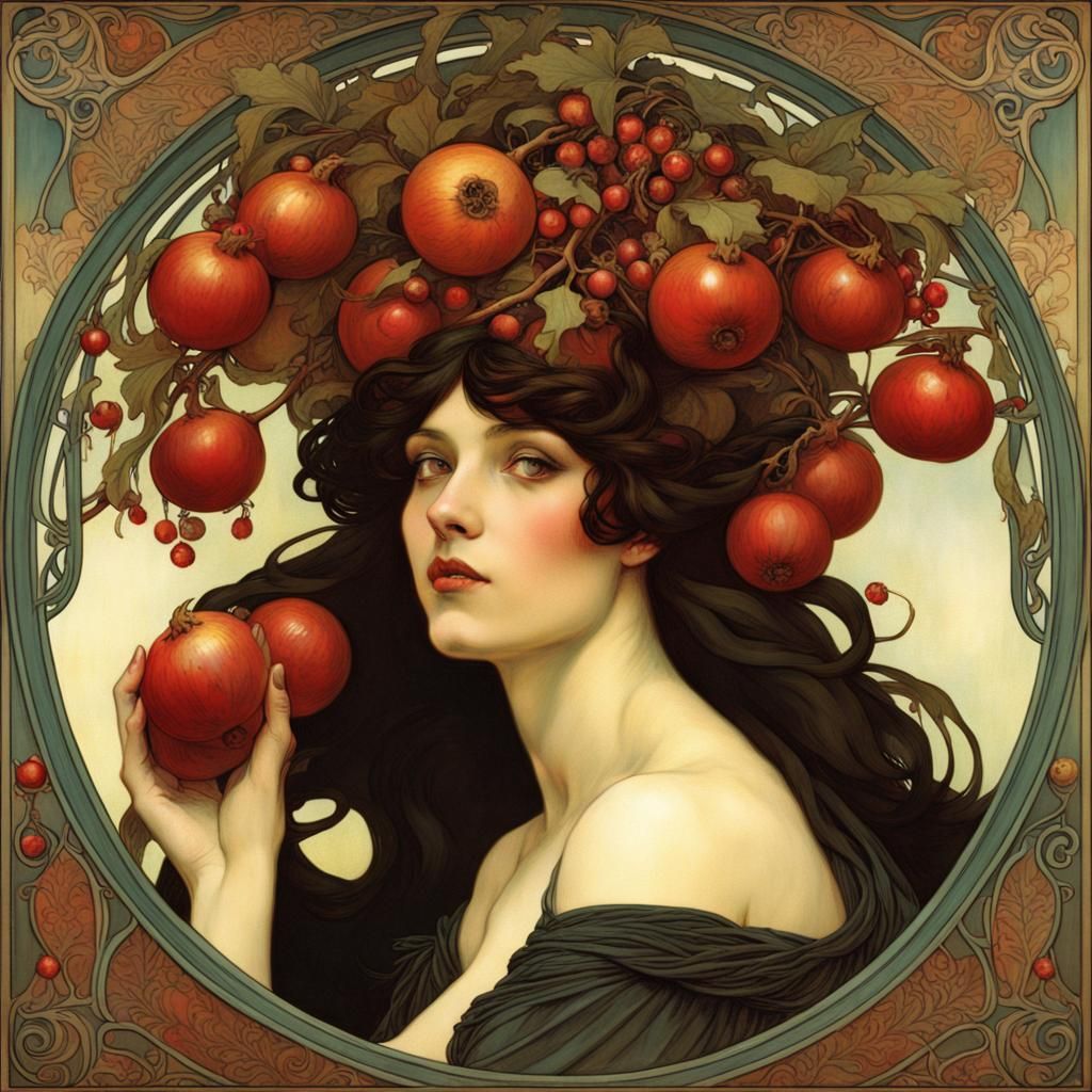 Persephone with pomegranates - AI Generated Artwork - NightCafe Creator