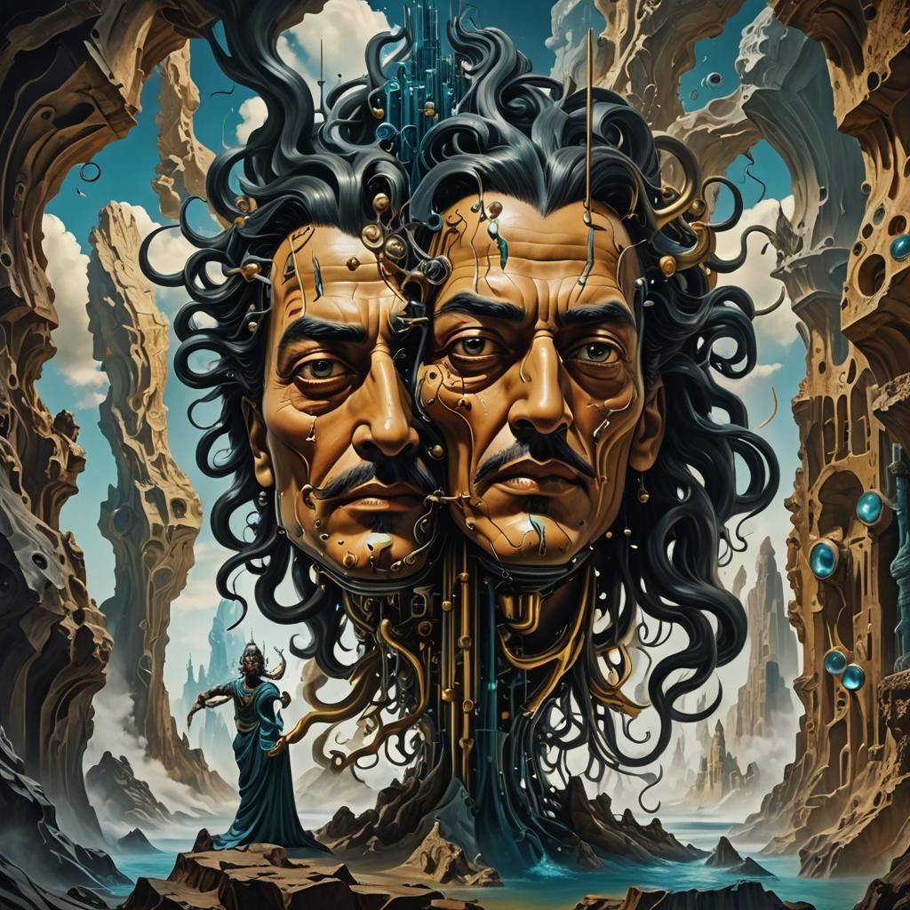 Lord Bramha 4 faced in a bionic world surreal Dali style