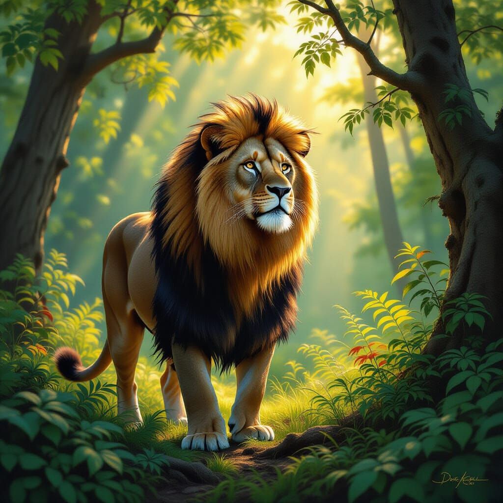 Majestic Wild Animal in Sunlit Forest, Hyperrealistic Style
