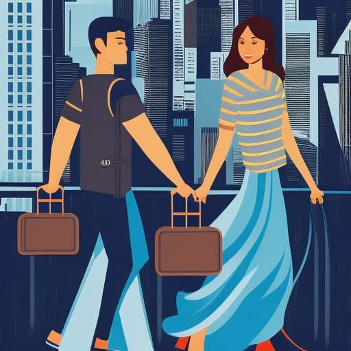 A couple are travelling in big city