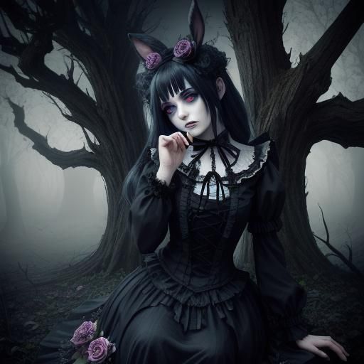 Emo dark Alice in wonderland with the Cheshire cat 
Mad hatt...