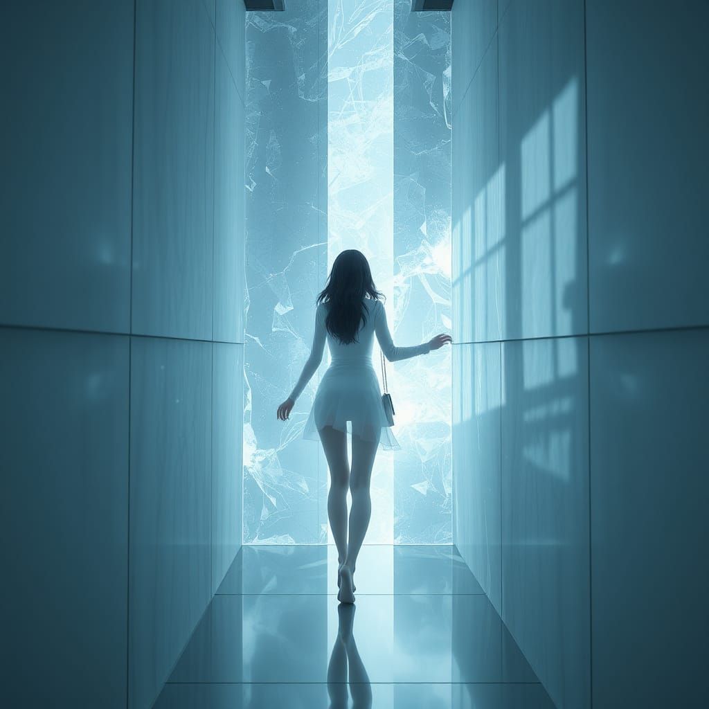 A woman who is a translucent walking through a wall By artis...