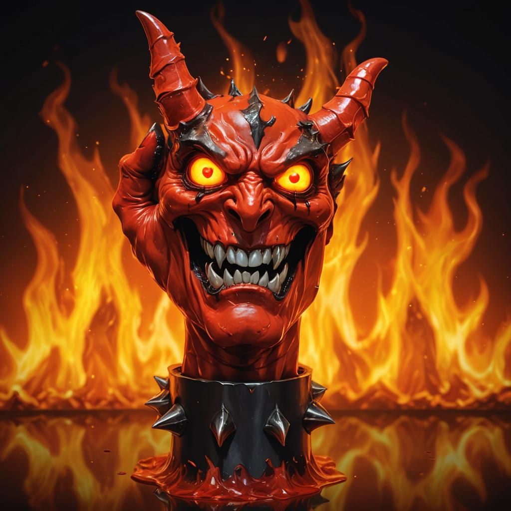 Demonic Hand Rock On Gesture in Futuristic Style