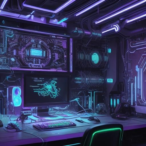 futuristic steampunk cyber house computers