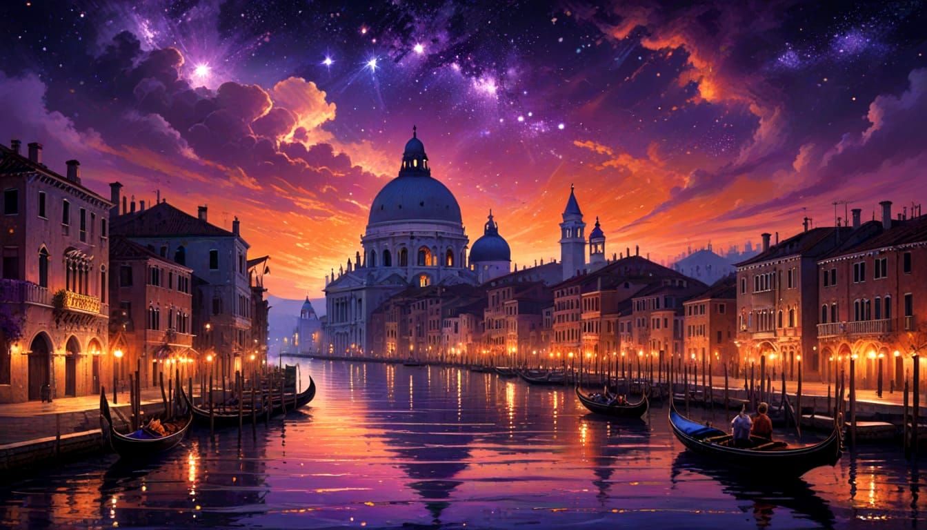 Venice Sunset: Purple and Orange Fantasy Art