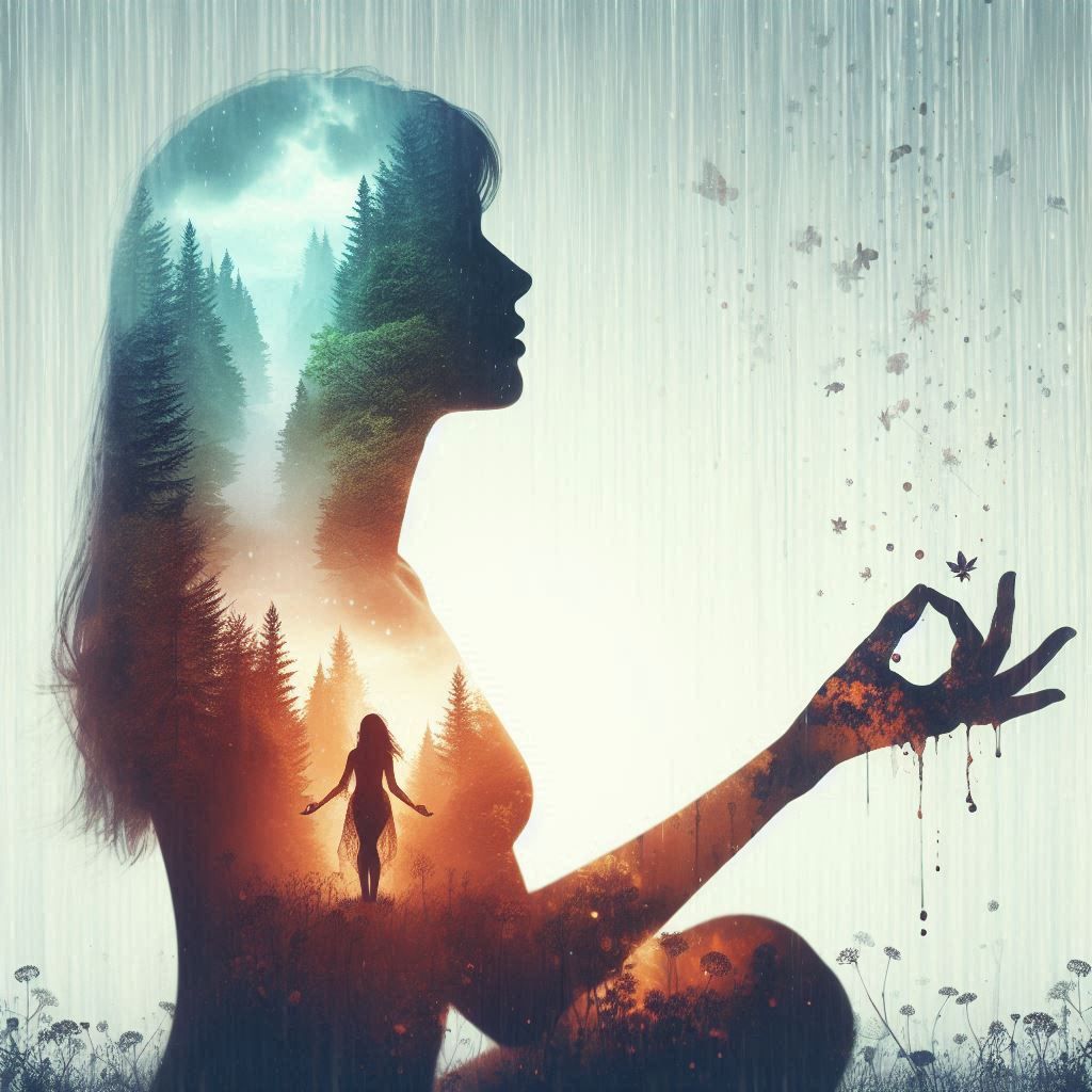 double exposure beautiful fantasy DALL-E 3 portrait landscap...