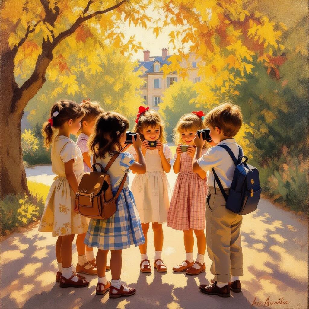 Children Posing for a Photo in Golden Hour Light