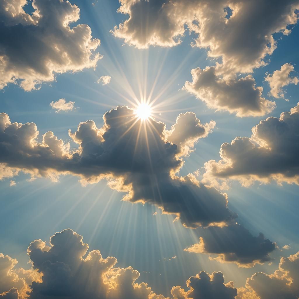 Heavenly Sunshine Beams Through Divine Clouds