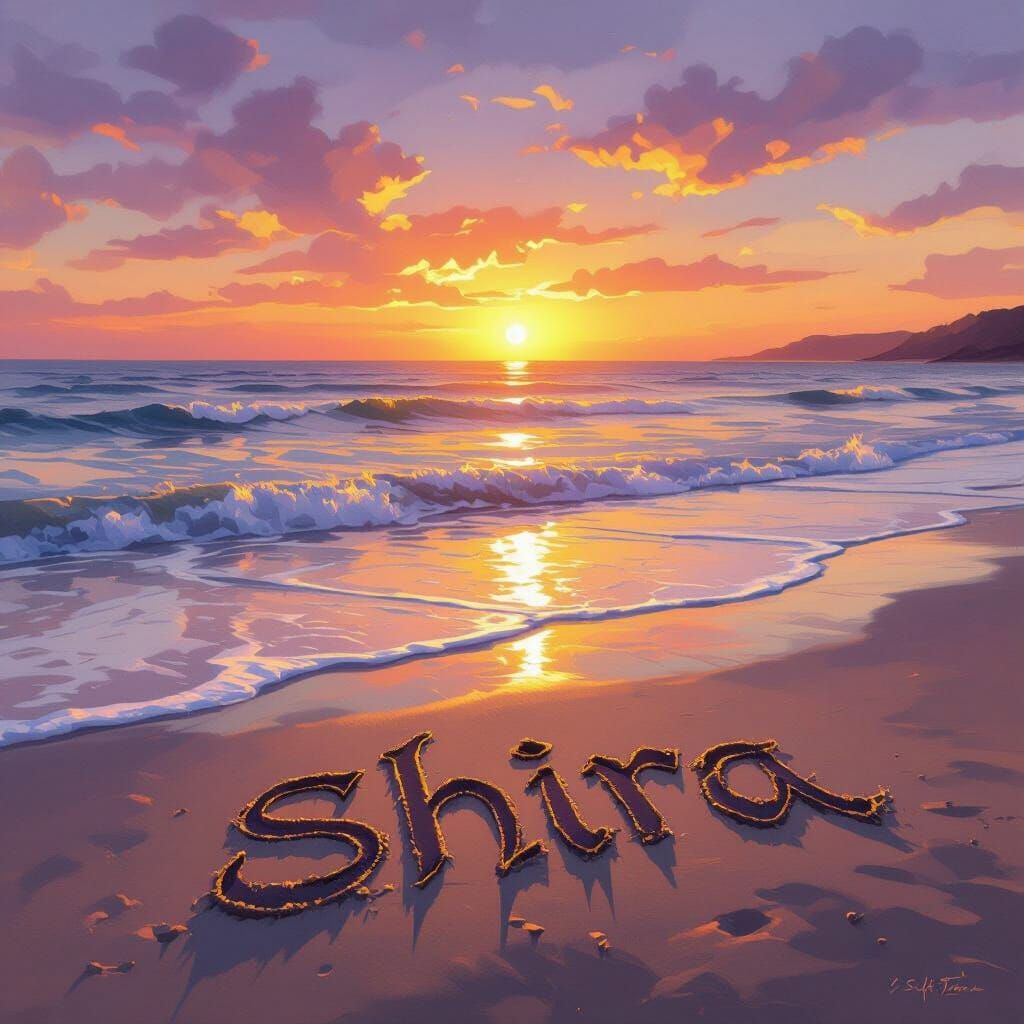 Hebrew Calligraphy on Beach at Sunset