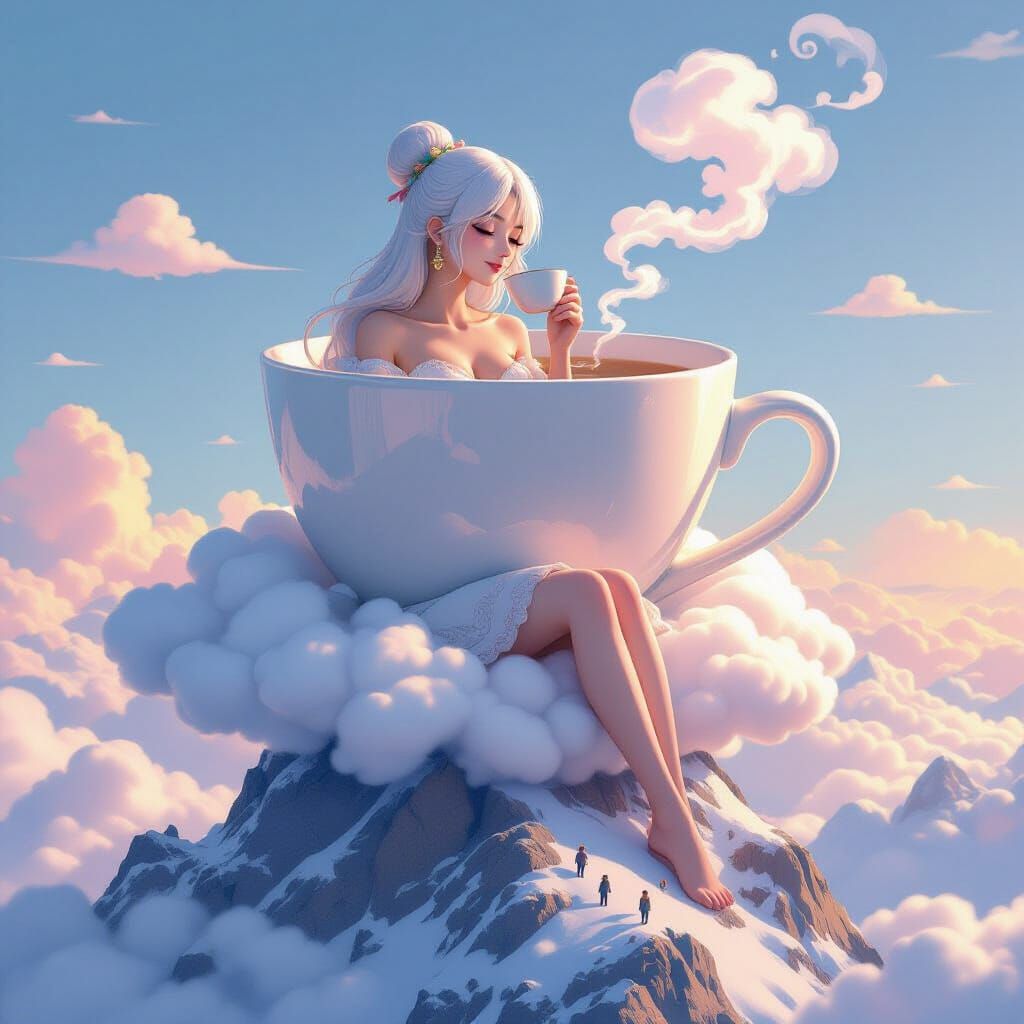 Sipping tea on a mountain peak 