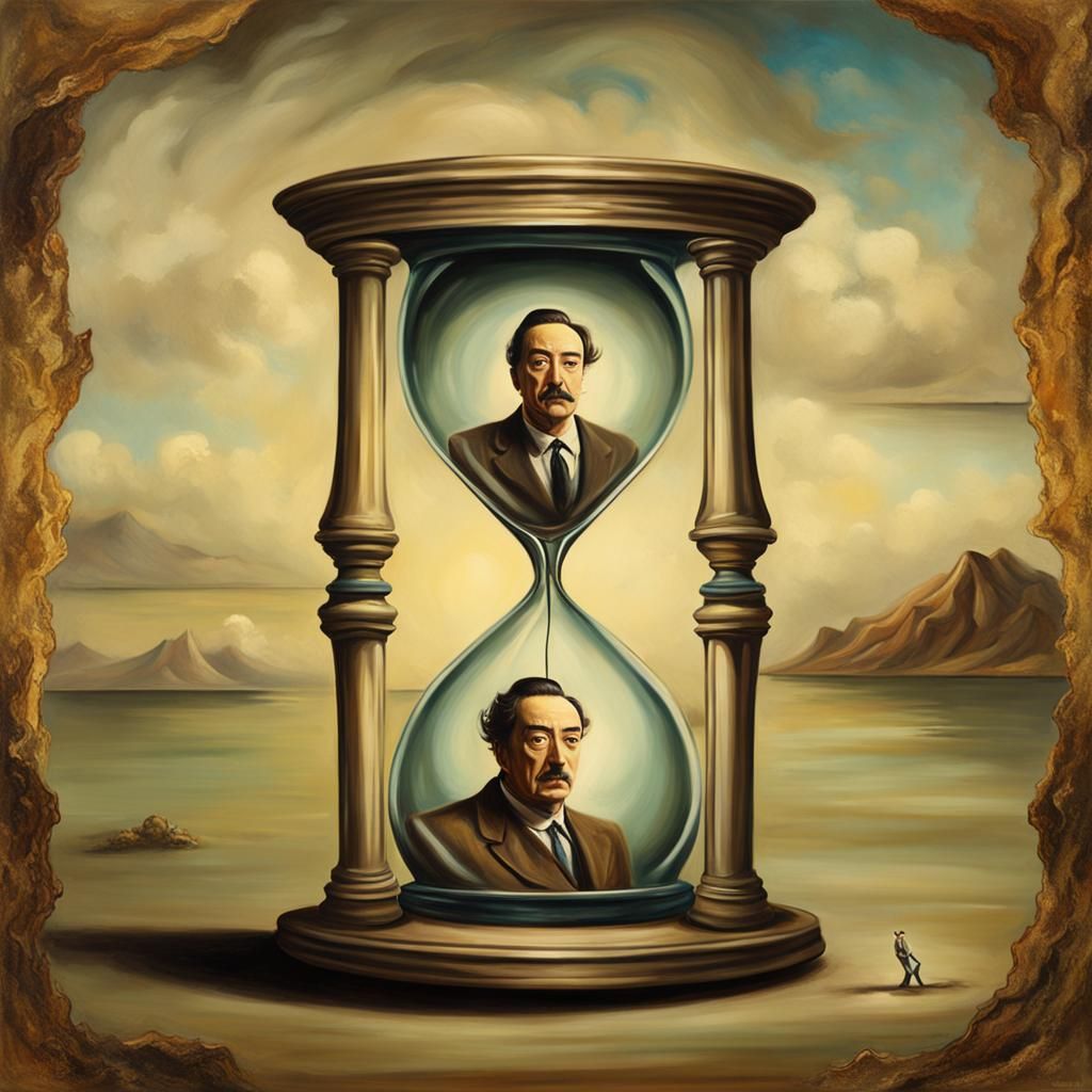 a person's face in an hourglass, Salvadore Dali style. Stick...