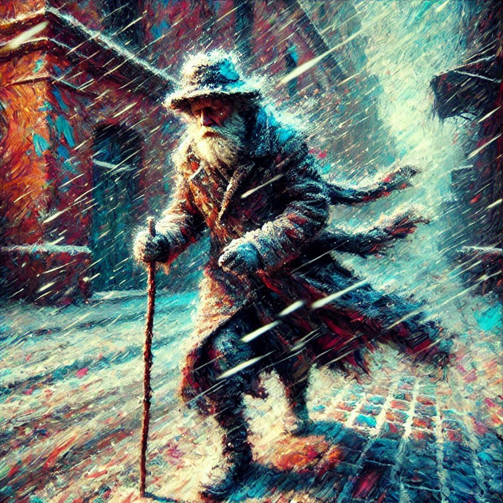 Snowstorm with strong wind