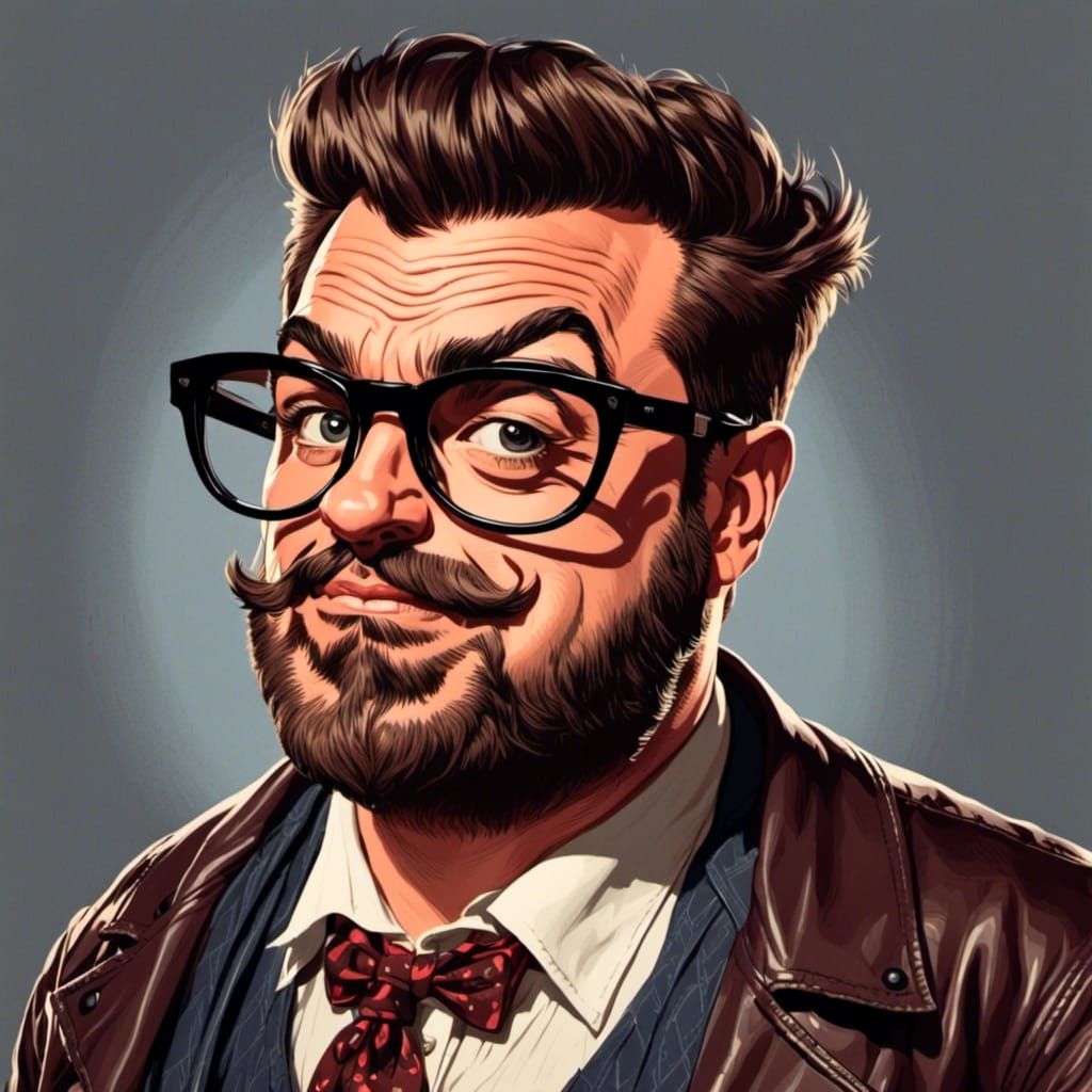 <lora:Maka Kane:1.0>exaggerated caricature portrait of a cool hipster