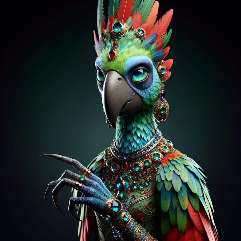 Humanoid bejeweled Parrot lady