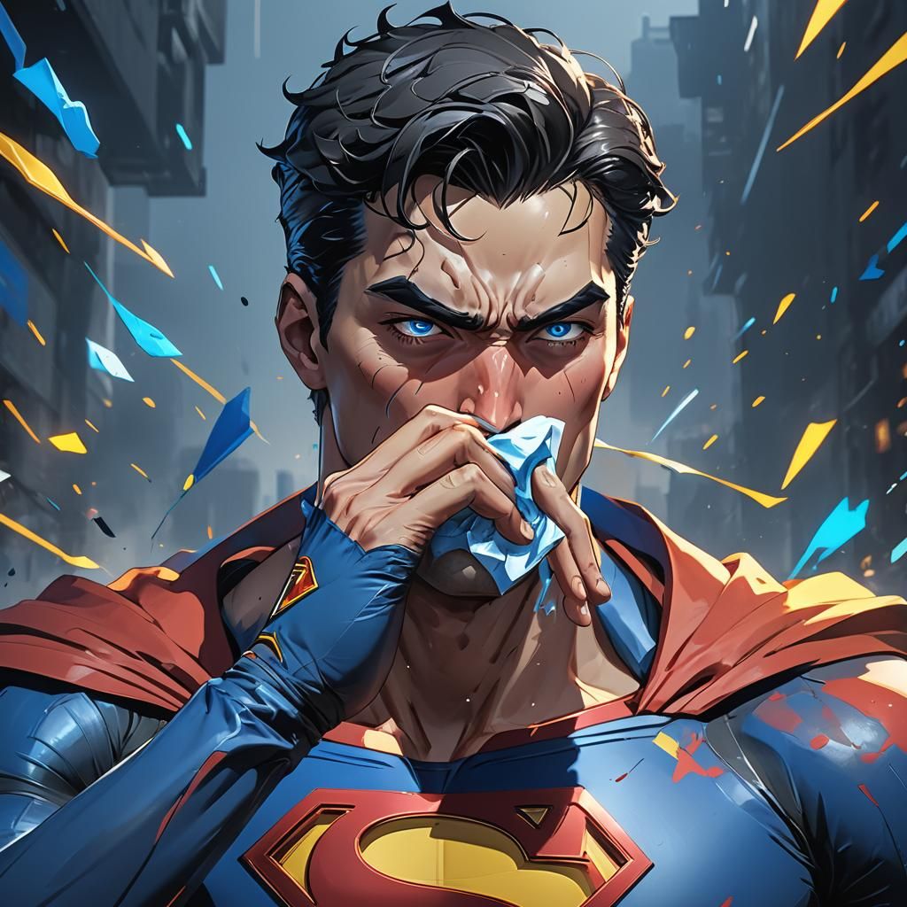 Superman Blows Nose in 3D Anime Art