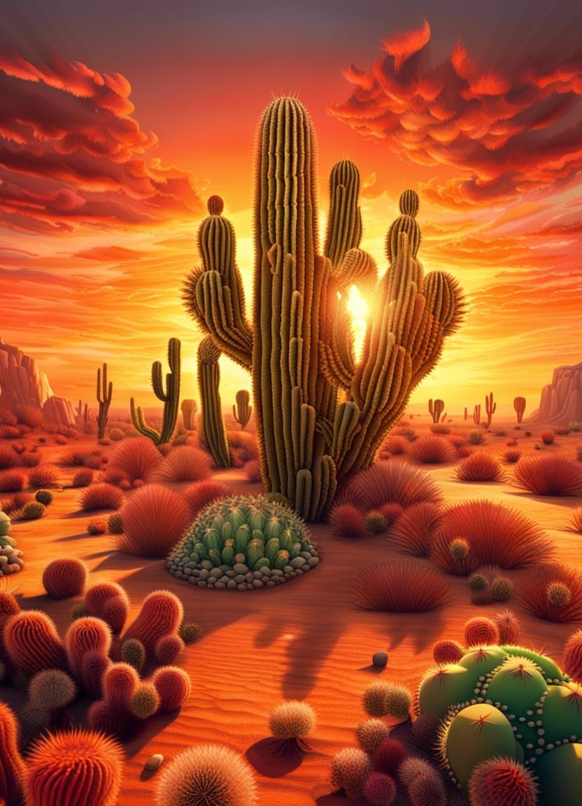 sun setting as seen thru the arm of a Saguaro  by @Tiny Pearl Cat