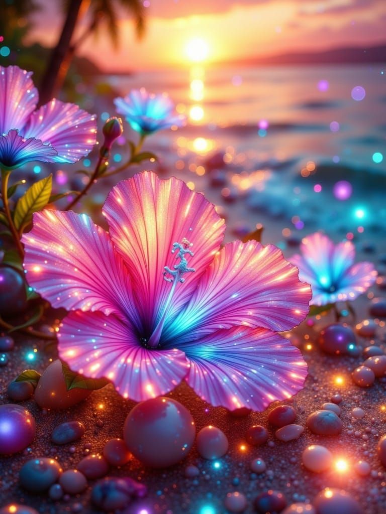 Microscopic Mermaids Emerge from Hibiscus Portals