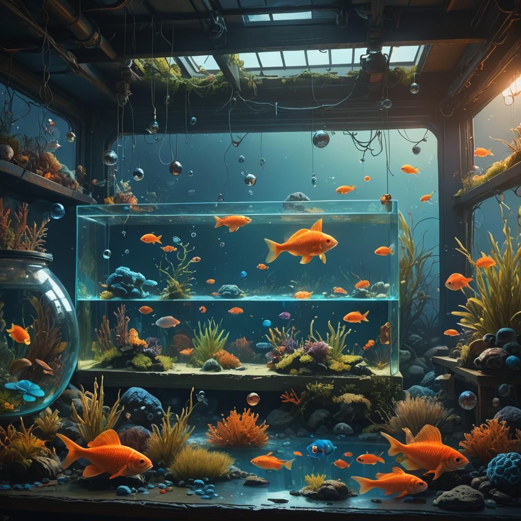 Baby Swimming in a Glowing Aquarium