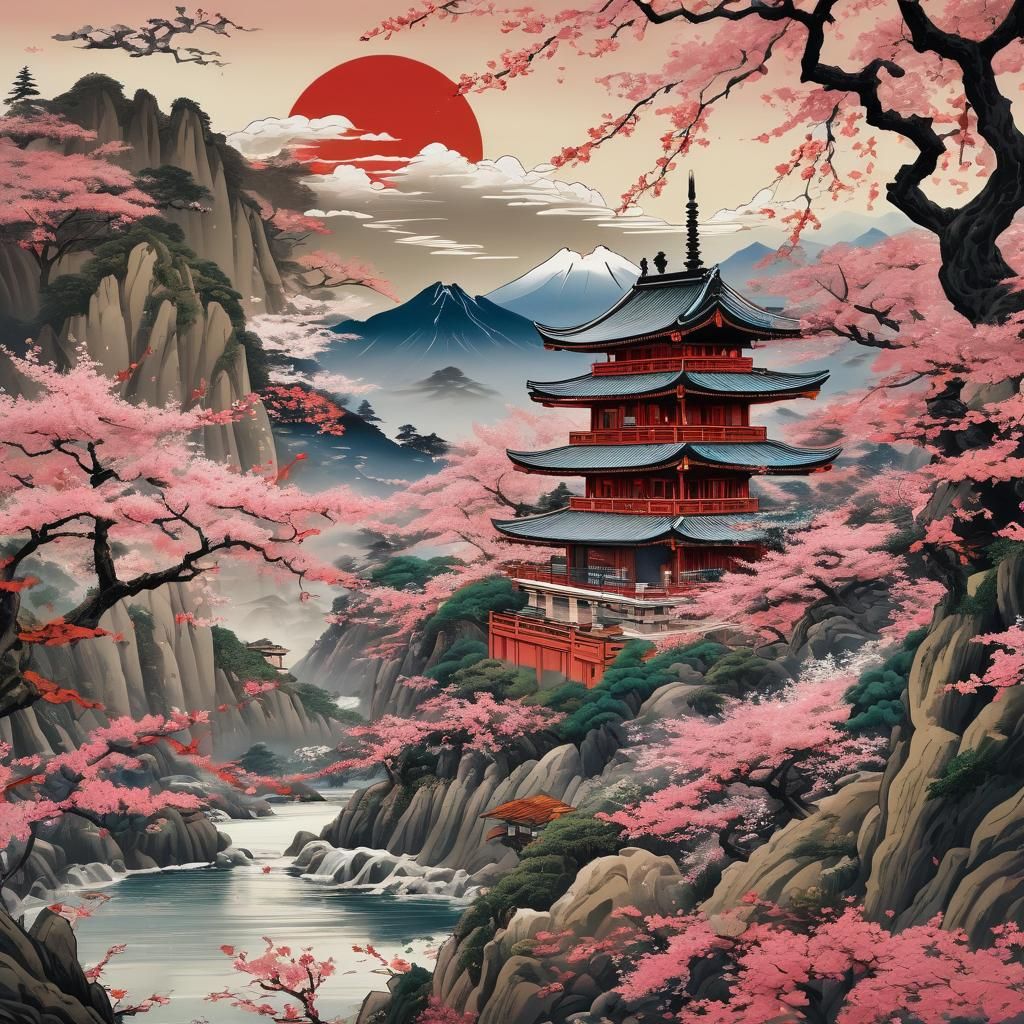 Landscape in Ukiyo-e capturing the beauty of the land  by @YYZ-5050