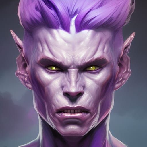 Hyperdetailed Portrait of a Purple-Haired Demon