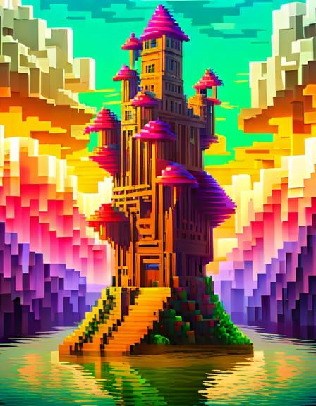 Pixel Wonderland Island Castle Tower  by @David Myers