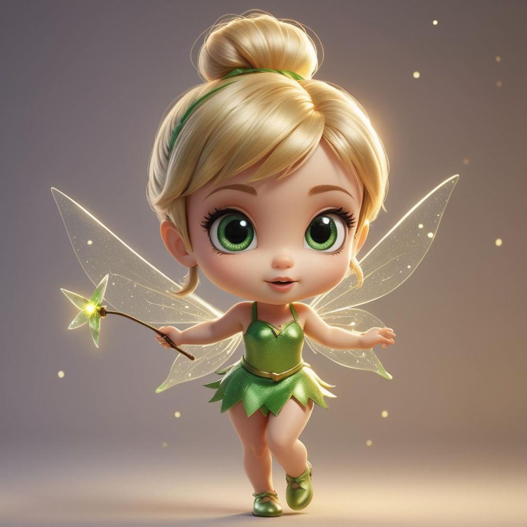 Cute chibi Tinkerbell ; dynamic lighting, shiny, glowing, sparkling