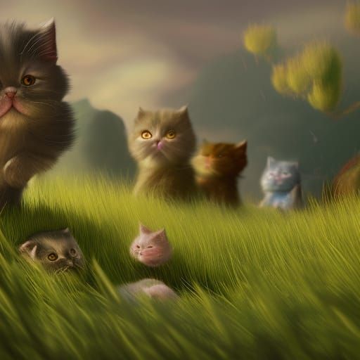 Fluffy small kittys in grass