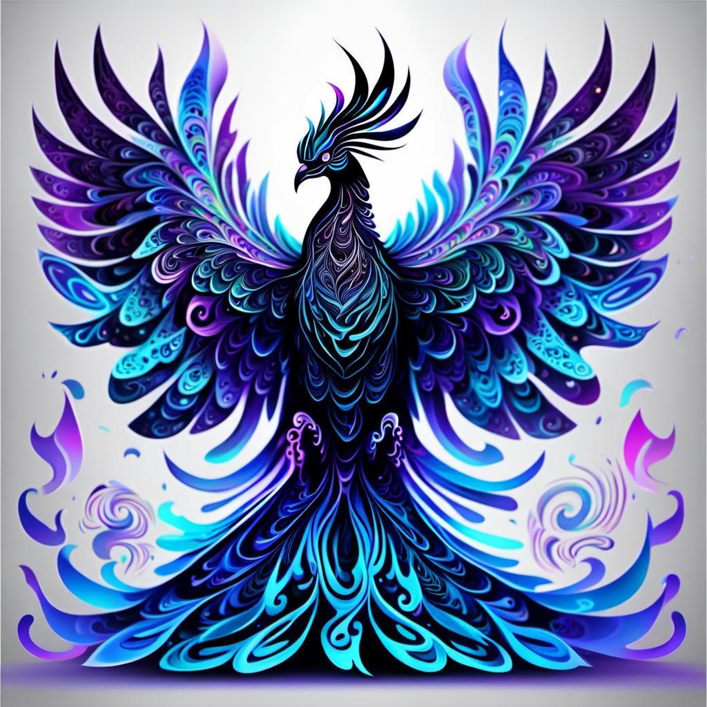 Black Light Phoenix full body portrait abstract vector fract...