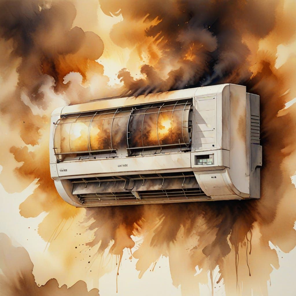 Watercolor of Air Conditioner Emitting Brown Smoke
