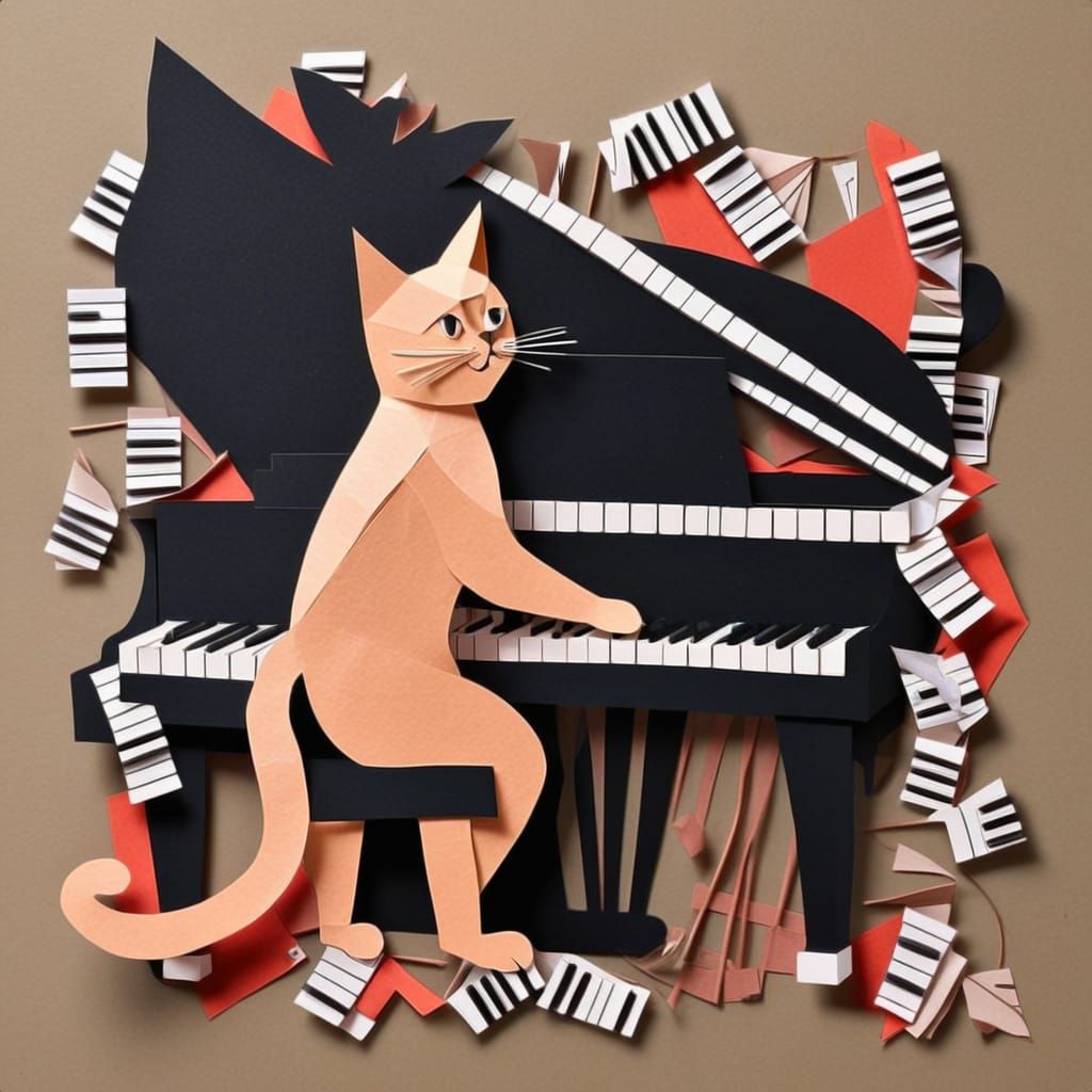 Piano cat collage.