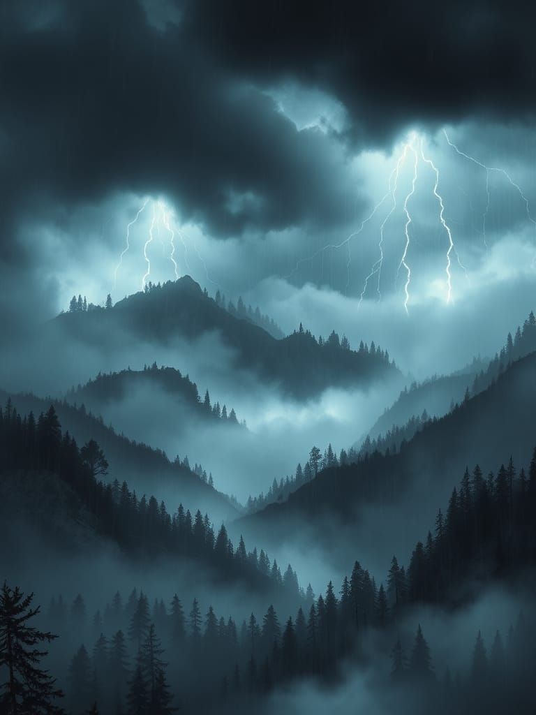 Ominous Misty Mountains in Dark Fantasy Style
