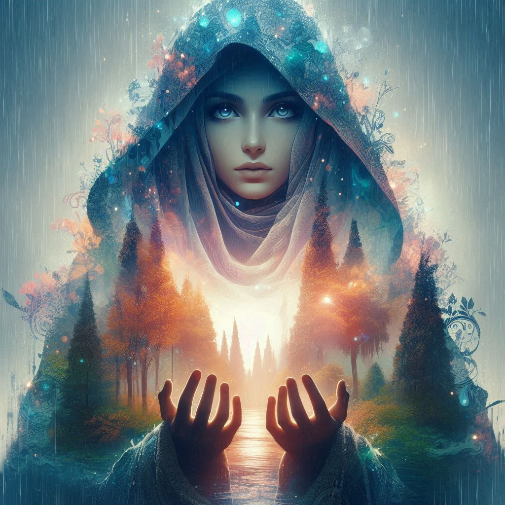 double exposure beautiful fantasy DALL-E 3 portrait landscape..